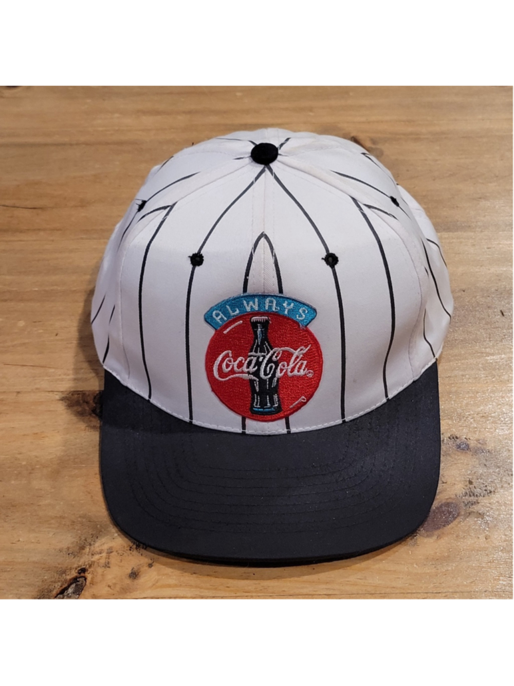 Vintage Coca Cola Hat Snapback White Black Pinstripe One Size 90s Y2K Coke Alway